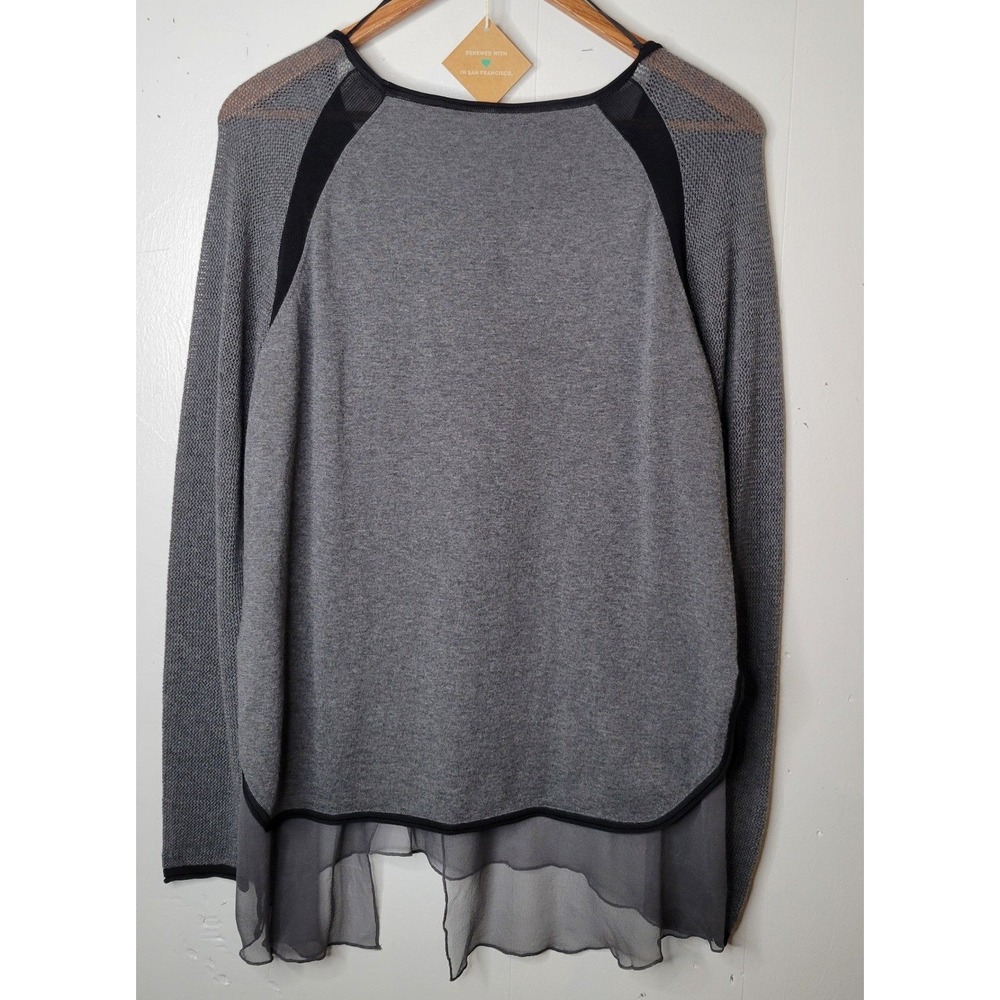 Elie Tahari Merino Wool Silk Trim Layered Hem Sweater Grey Womens Med WhimsiGoth